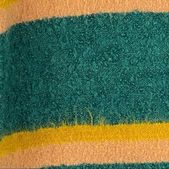 MOUSSY Striped Boucle Sweater, Green, Yellow, Tan - Picture 3 of 5